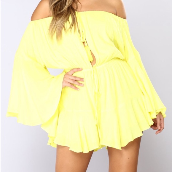 Fashion Nova Dresses & Skirts - Off Shoulder Yellow Romper